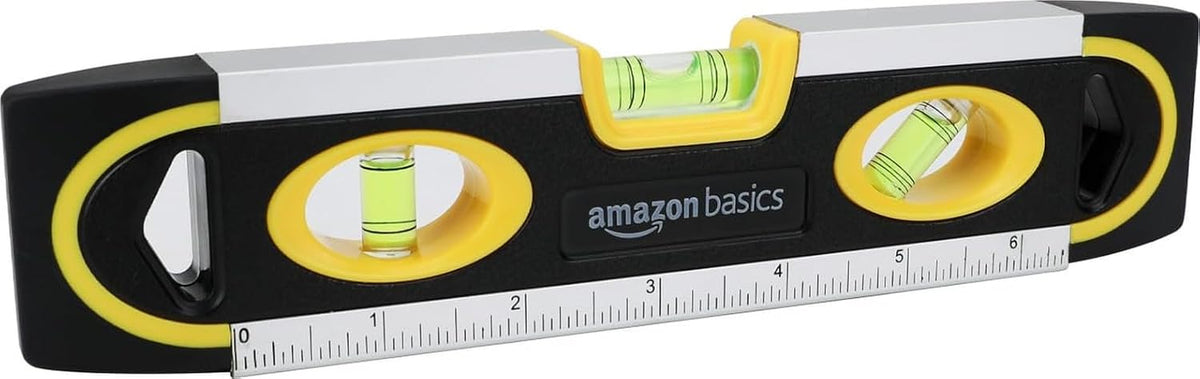 9-Inch Magnetic Torpedo Level and Ruler with 180/90/45 Degree Bubbles, Lightweight Design, Black Finish
