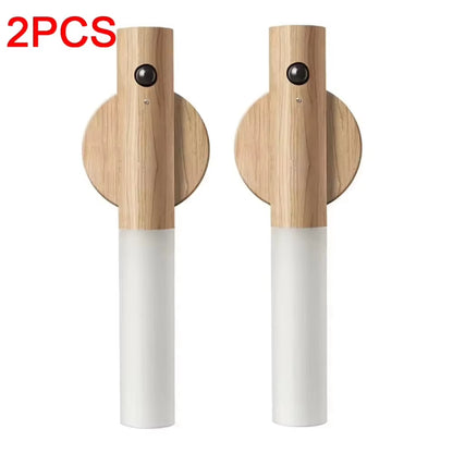 LED Night Light USB Charging Magnetic Wall Sconces Light Motion Sensor Rechargeable No Wiring Lights Wooden for Home Room