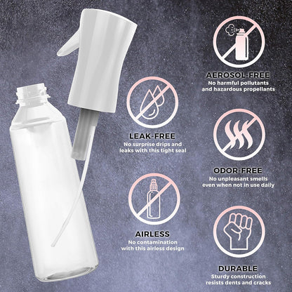 Continuous Fine Mist Spray Bottle for Hair Styling, Pet Care, Plant Maintenance, Cleaning, and Skin Hydration