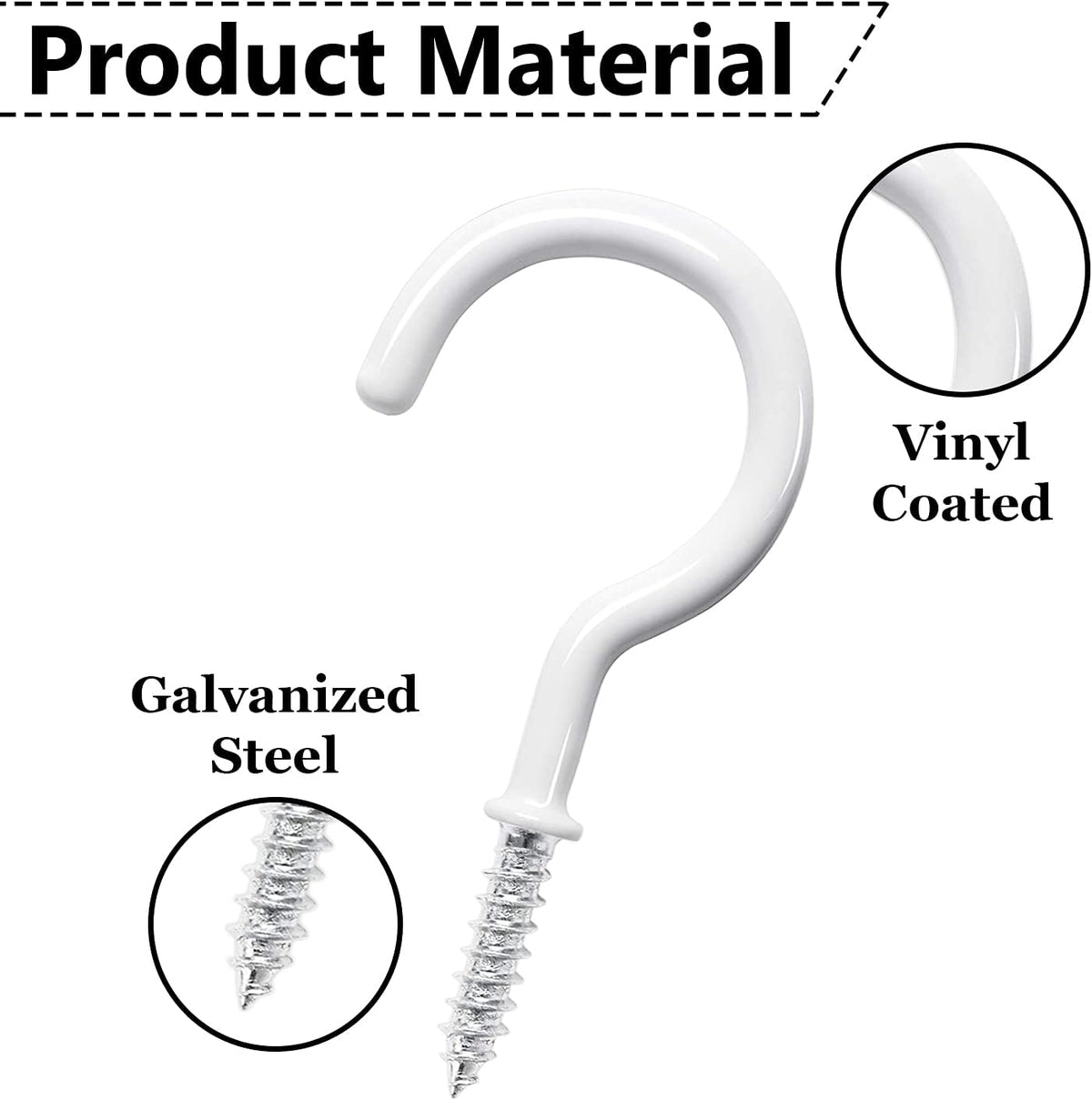 20-Pack White Vinyl-Coated 2-Inch Ceiling Hooks for Plant Hanging