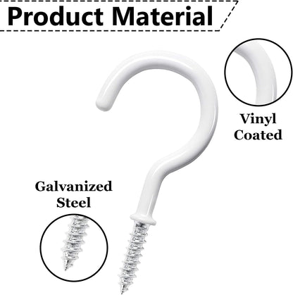 20-Pack White Vinyl-Coated 2-Inch Ceiling Hooks for Plant Hanging