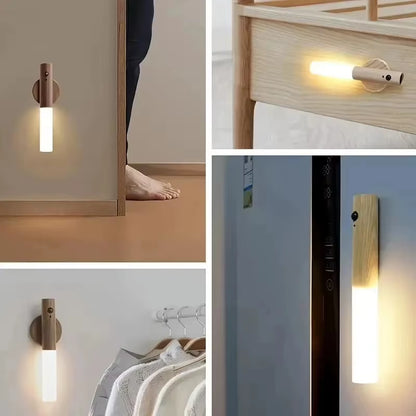 LED Night Light USB Charging Magnetic Wall Sconces Light Motion Sensor Rechargeable No Wiring Lights Wooden for Home Room