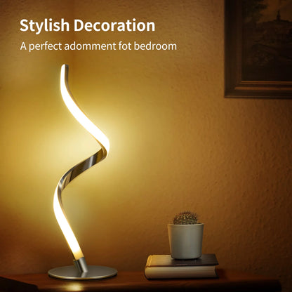 Modern Spiral Touch Control Table Lamp - Fully Dimmable Nightstand Lighting with Three Color Temperatures (3000K, 4000K, 5000K) for Bedroom, Living Room, and Office