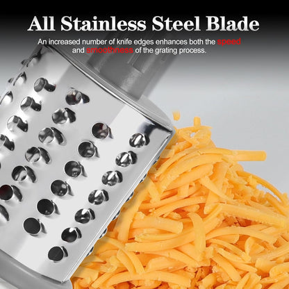 Professional Rotary Cheese Grater with Hand Crank - Versatile Kitchen Shredder and Mandolin Slicer for Cheese, Vegetables, Nuts, and More, Includes 3 Drum Blades, White
