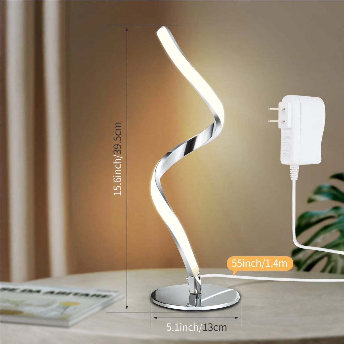 Modern Spiral Touch Control Table Lamp - Fully Dimmable Nightstand Lighting with Three Color Temperatures (3000K, 4000K, 5000K) for Bedroom, Living Room, and Office