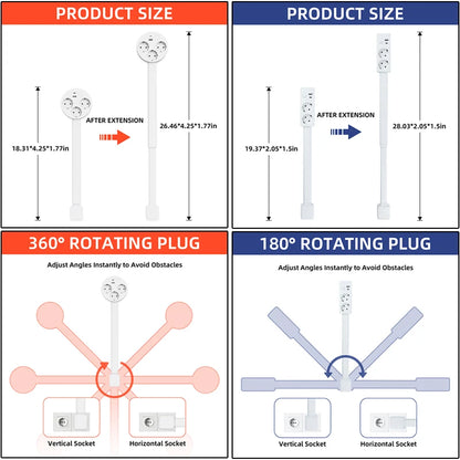 EU Plug Scalable/Rotating Power Strip Electrical Wall Plug Adjustable Length Charging Extension Circular Socket Extension Cable