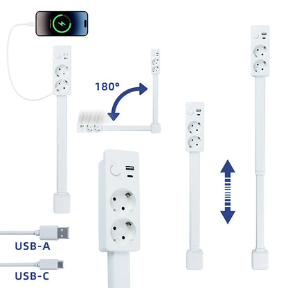 EU Plug Scalable/Rotating Power Strip Electrical Wall Plug Adjustable Length Charging Extension Circular Socket Extension Cable