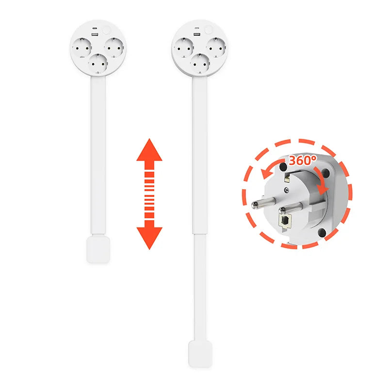 EU Plug Scalable/Rotating Power Strip Electrical Wall Plug Adjustable Length Charging Extension Circular Socket Extension Cable