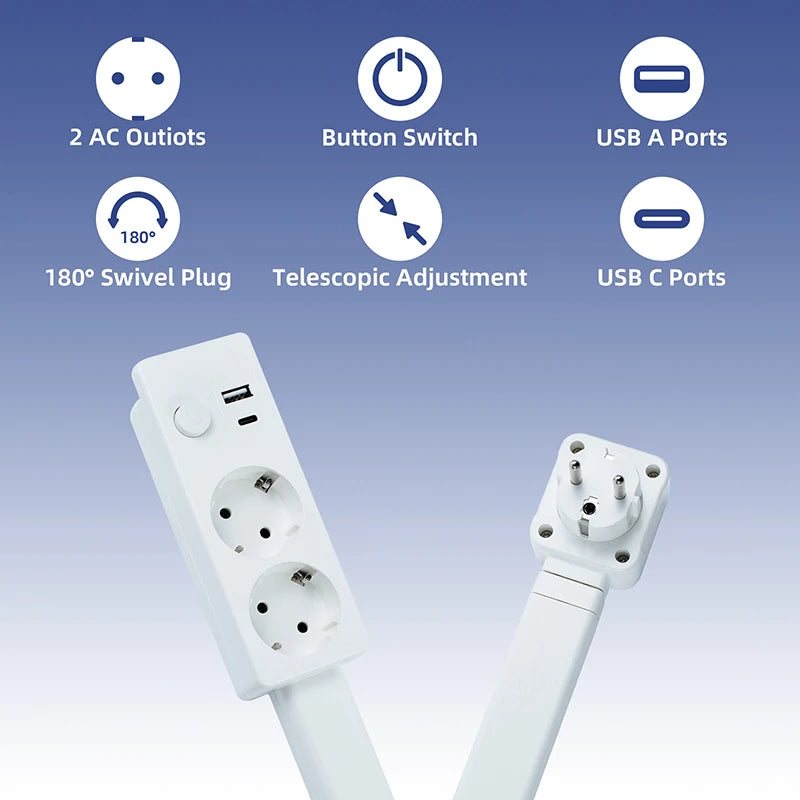 EU Plug Scalable/Rotating Power Strip Electrical Wall Plug Adjustable Length Charging Extension Circular Socket Extension Cable