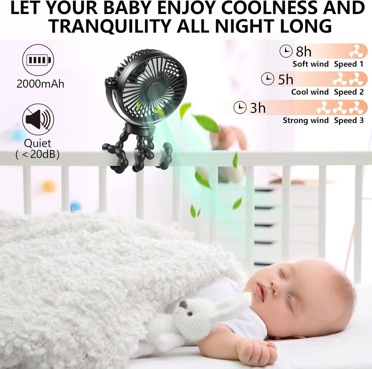 Compact Handheld Portable Fan for Strollers, Car Seats, and Travel - USB/Battery Powered with Flexible Tripod Clip (Black)