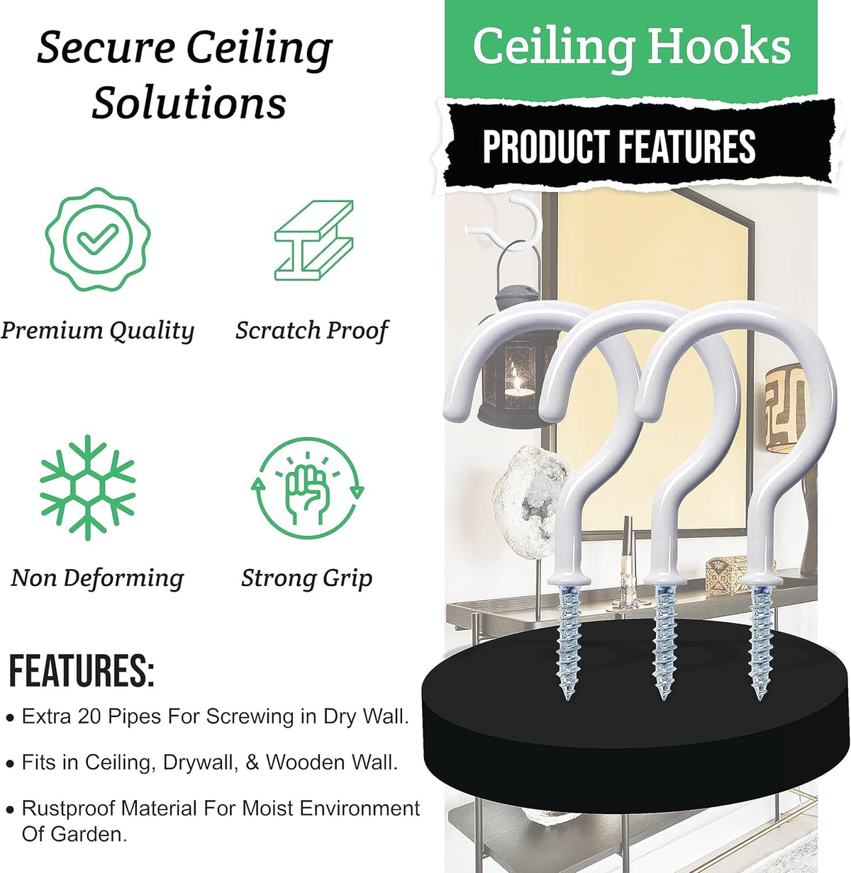 20-Pack White Vinyl-Coated 2-Inch Ceiling Hooks for Plant Hanging