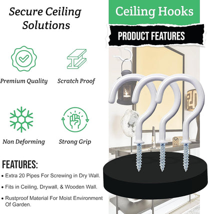 20-Pack White Vinyl-Coated 2-Inch Ceiling Hooks for Plant Hanging