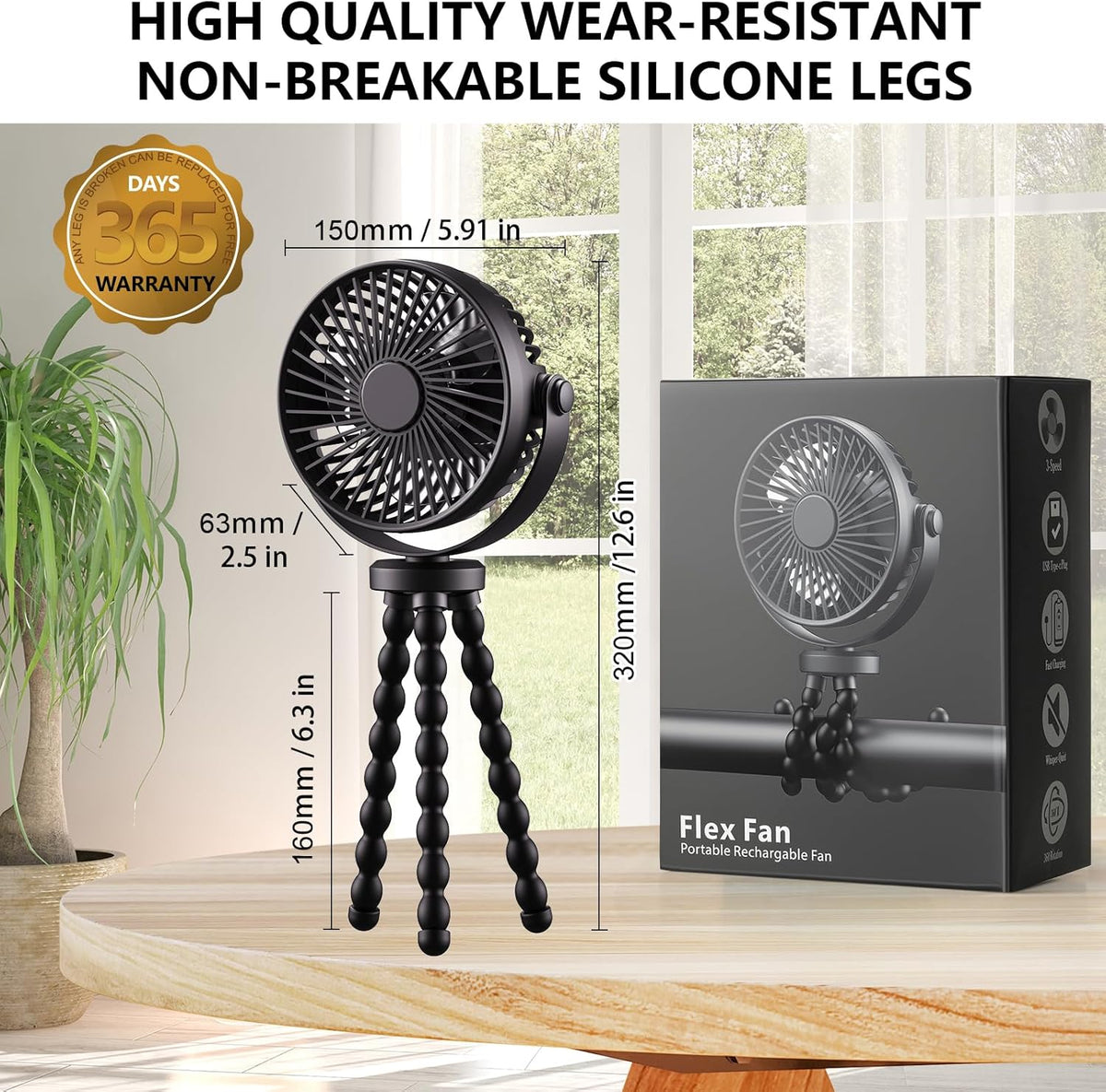 Compact Handheld Portable Fan for Strollers, Car Seats, and Travel - USB/Battery Powered with Flexible Tripod Clip (Black)