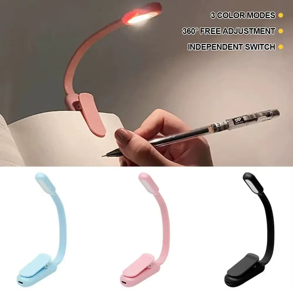 LED Desk Lamp Mini Book Light 3 Brightness Levels USB Rechargeable Clip on Study Lamp for Bedroom Dormitory Travel Reading