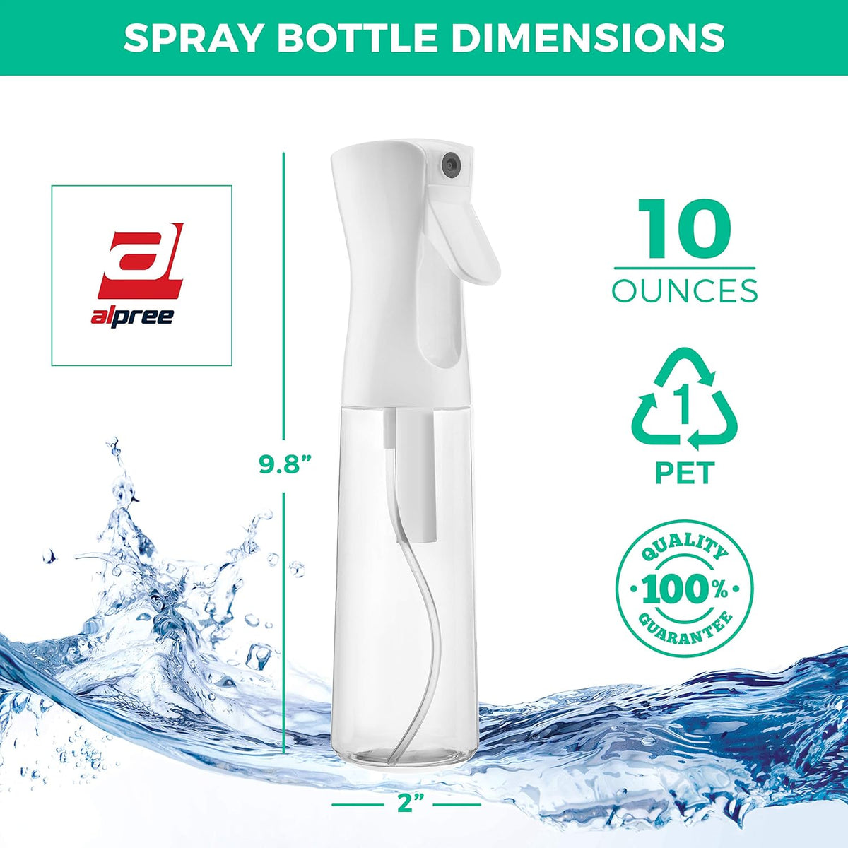 Continuous Fine Mist Spray Bottle for Hair Styling, Pet Care, Plant Maintenance, Cleaning, and Skin Hydration