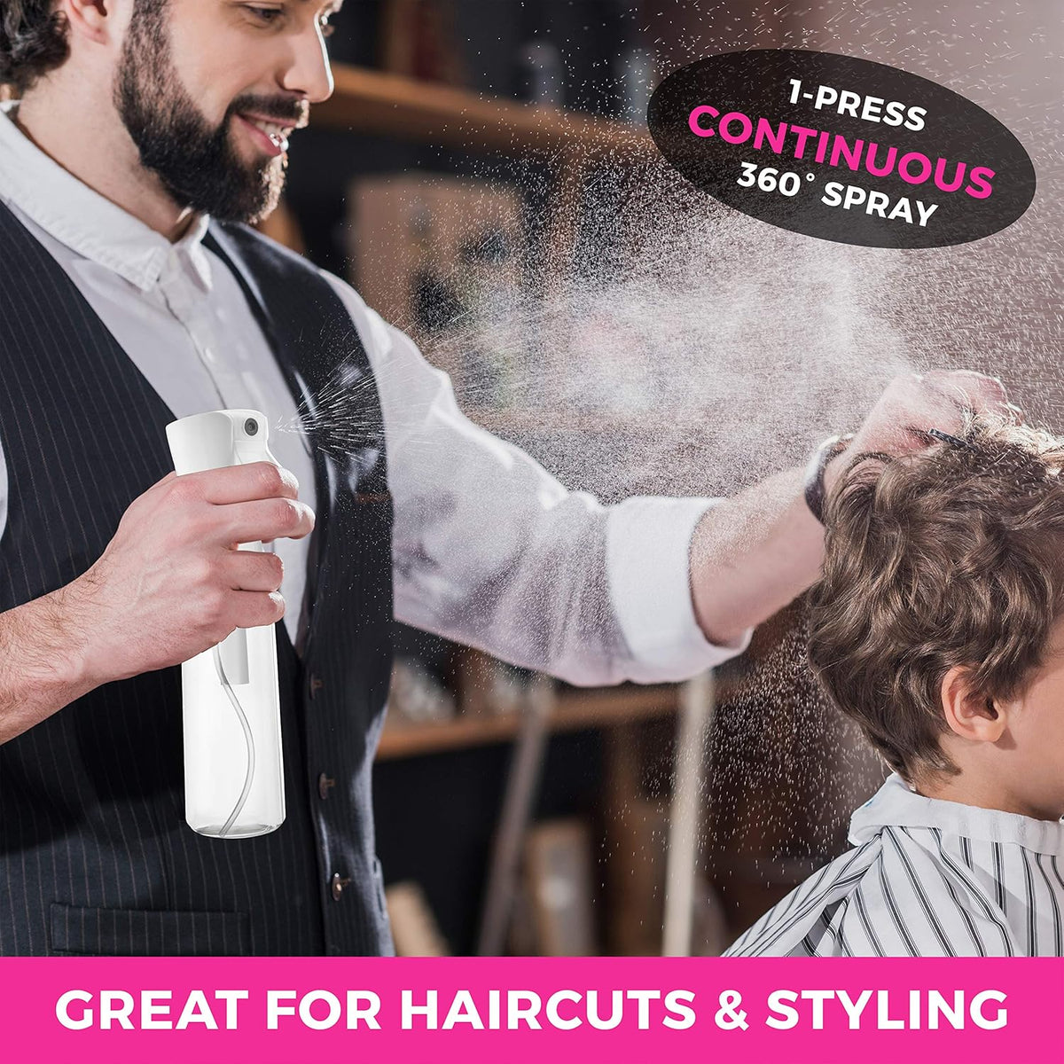 Continuous Fine Mist Spray Bottle for Hair Styling, Pet Care, Plant Maintenance, Cleaning, and Skin Hydration