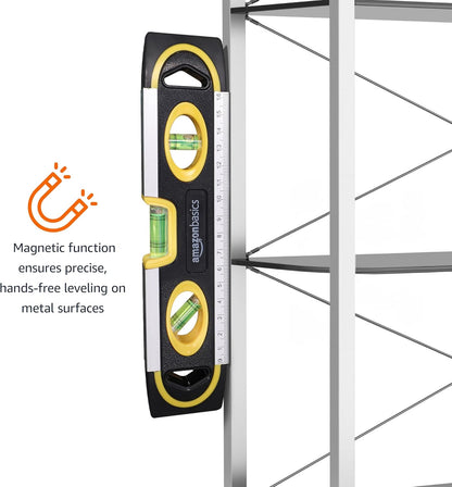 9-Inch Magnetic Torpedo Level and Ruler with 180/90/45 Degree Bubbles, Lightweight Design, Black Finish