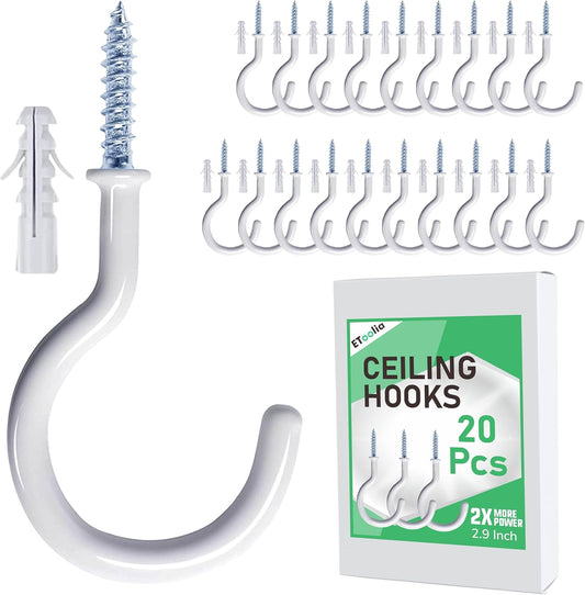 20-Pack White Vinyl-Coated 2-Inch Ceiling Hooks for Plant Hanging