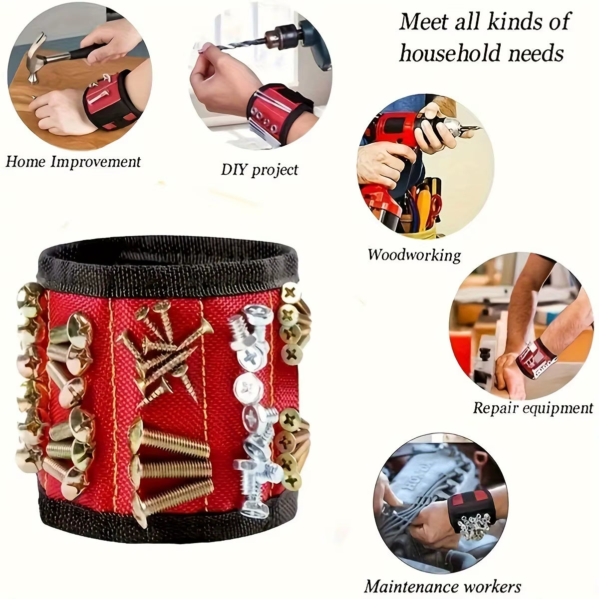 Magnetic Wristband for Holding Screws,Nails, Drilling Bits,Wrist Tool Holder Belts with Strong Magnets Cool Gadgets